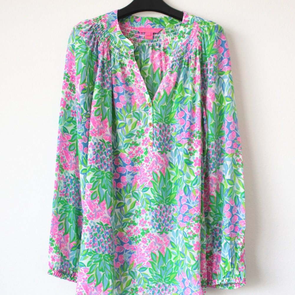 Lilly Pulitzer $178 Elsa Silk Top, Multi A Cherry On Top, Size L, NWT